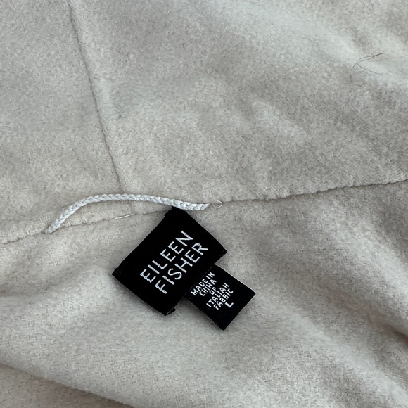 Eileen Fisher Shawl Collar Coat wool cashmere cream boxy calf length loose sz Lg - Picture 6 of 11